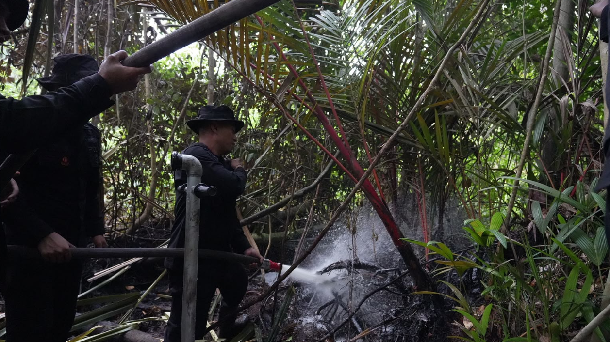 Kebakaran Hutan dan Lahan di Dayun Siak Dipadamkan Brimob Polda Riau
